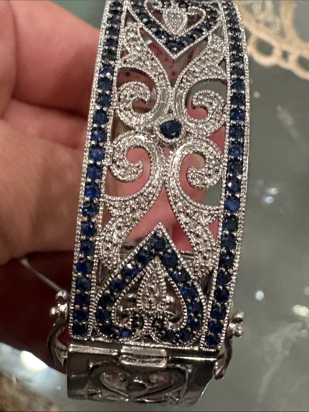 Sapphire Diamond  Bangle Sterling Silver new - Picture 4 of 14